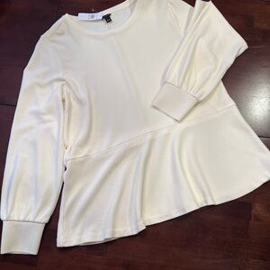 NWT ANN TAYLOR Lg Cream Long Sleeve Top with Peplum